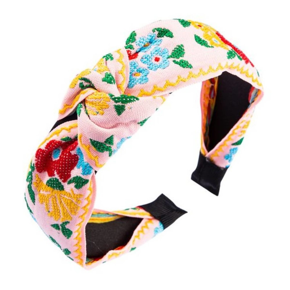 Embroidered Fabric Flower Headband - Pink